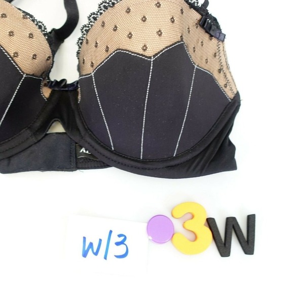 ADORE ME Black Nude Balconette Bra 34C MEDIUM Padded Push Up Lace Shell Sexy NEW - Picture 10 of 11